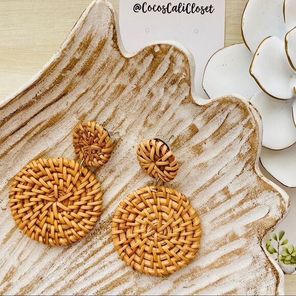 Rattan Drop Disc Earrings NWT - Picture 1 of 5
